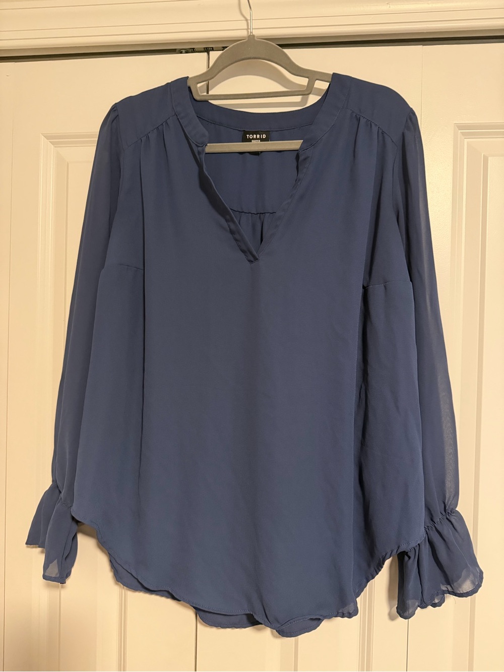 torrid Slate Blue V-Neck Long Sleeve Peasant Blouse
